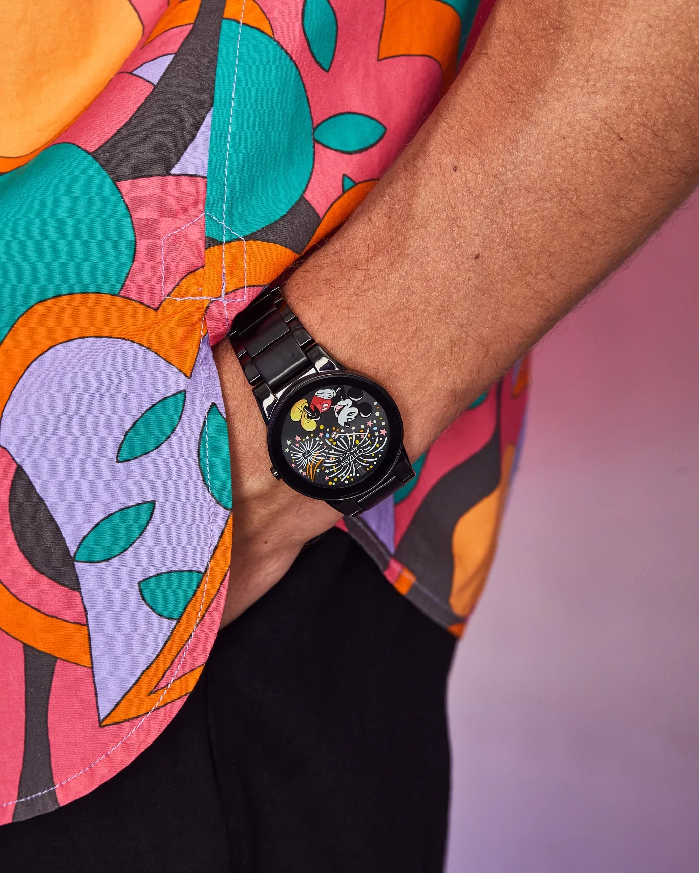 Mickey Fiesta Black Dial Stainless Steel Bracelet AU1095-57W | CITIZEN